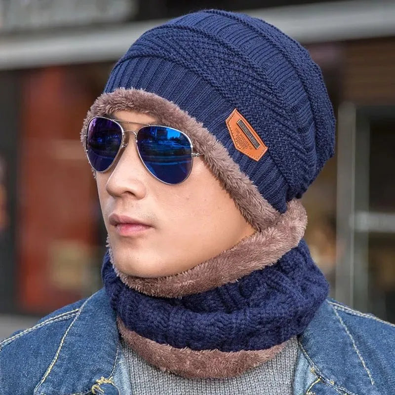 Winter Knitted Hat and Fleece Neck Warmer