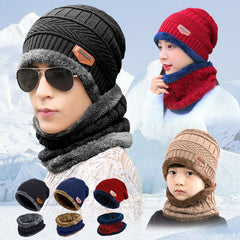 Winter Knitted Hat and Fleece Neck Warmer