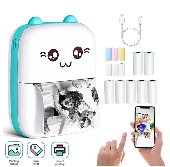 SnapPrint Portable Photo Printer - Mini Printer, USB & Bluetooth Photo Printer for Smartphone Black White without Cartrid