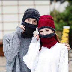 Winter Knitted Hat and Fleece Neck Warmer