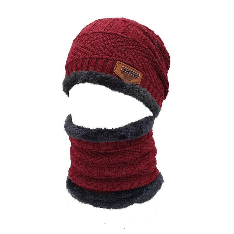 Winter Knitted Hat and Fleece Neck Warmer