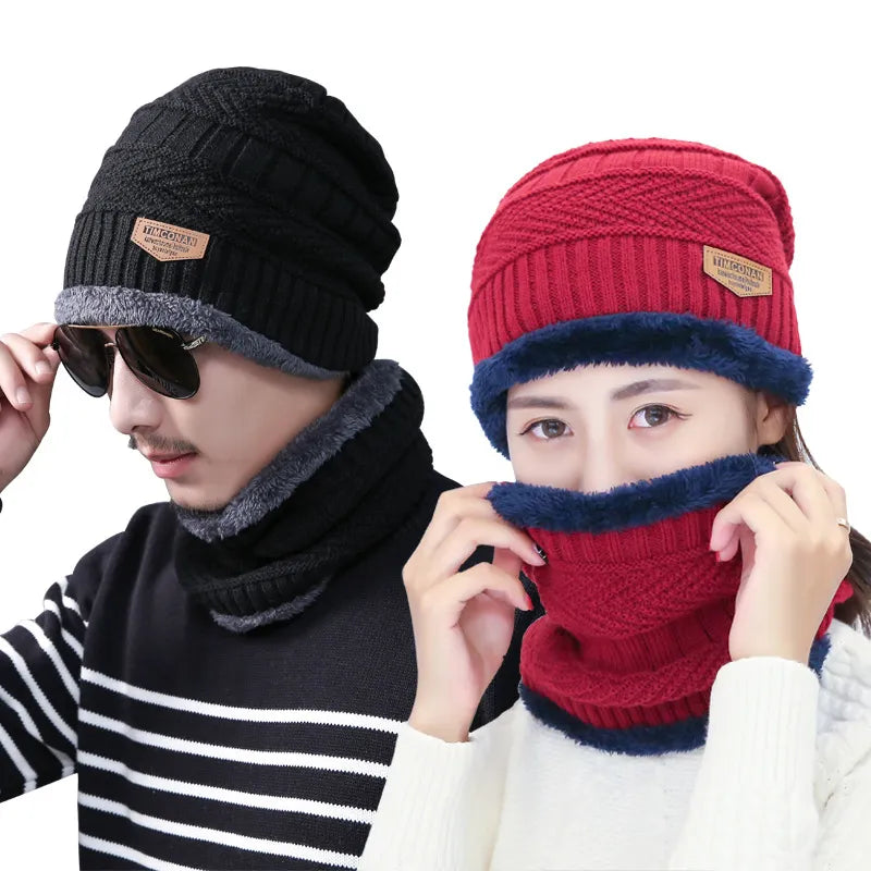 Winter Knitted Hat and Fleece Neck Warmer