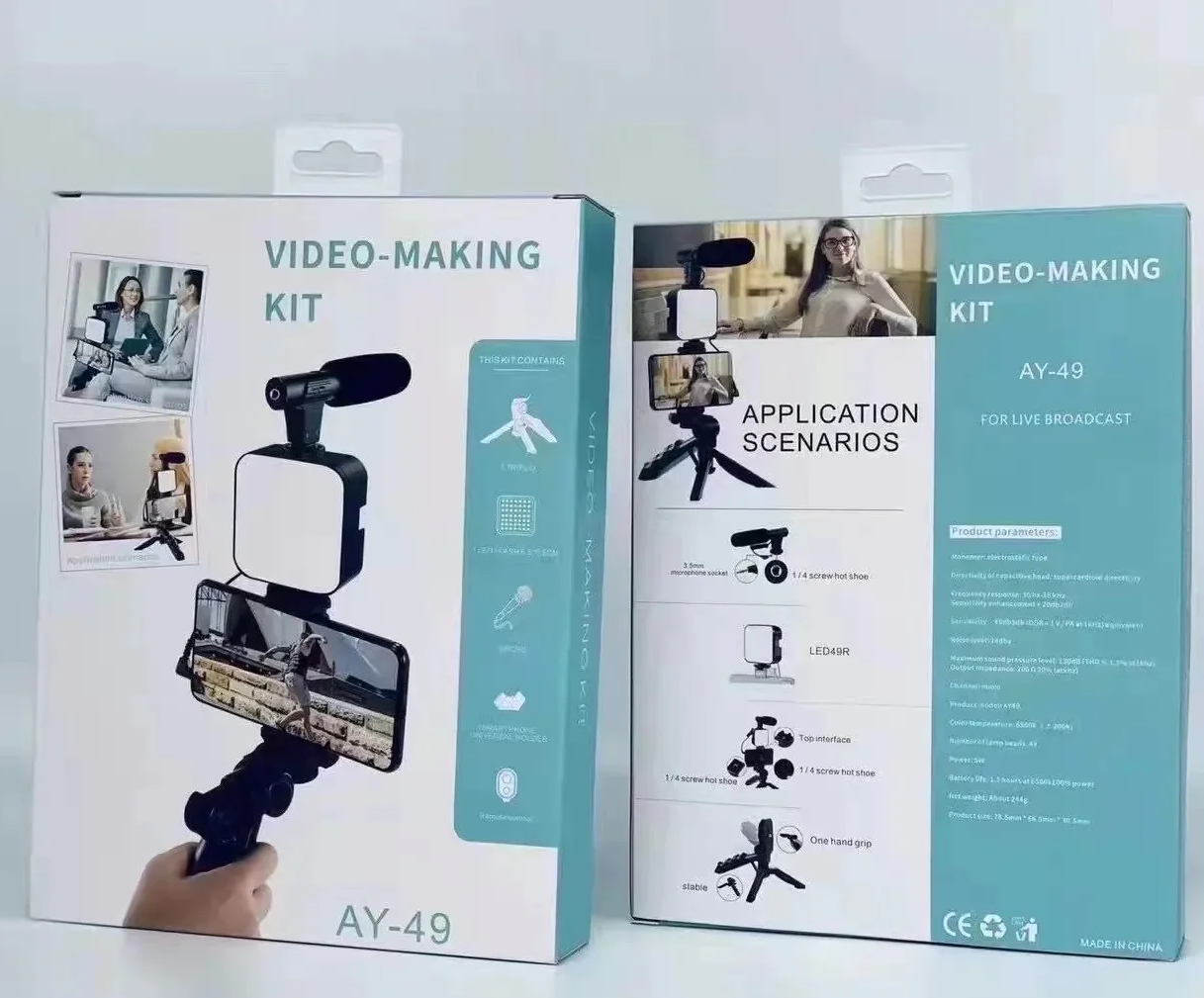 ALL IN ONE AY-49 Vlogging Video Making Kit for Live Streaming Vlogging Self-Portrait Photography, Video Making kit, with stand,Led Light, Mobile Holder.