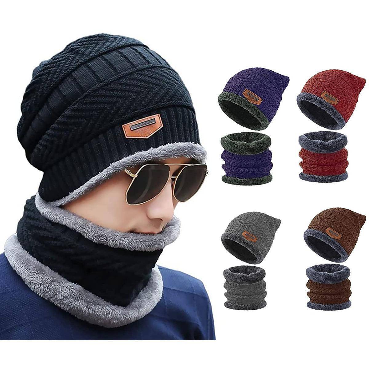 Winter Knitted Hat and Fleece Neck Warmer