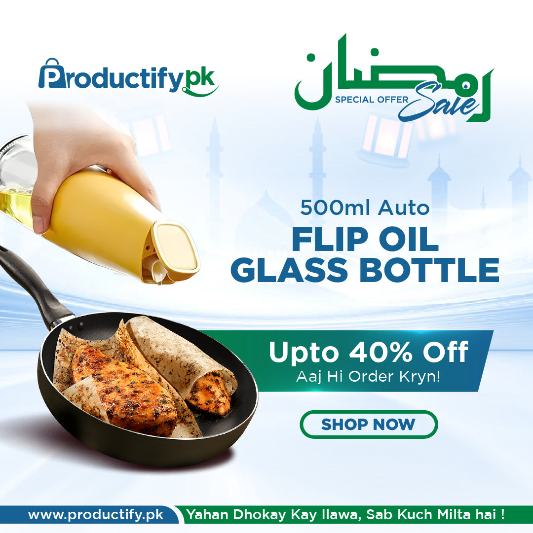 500ml Auto Flip Glass Oil Bottle – Easy Pour & Stylish Kitchen Essential